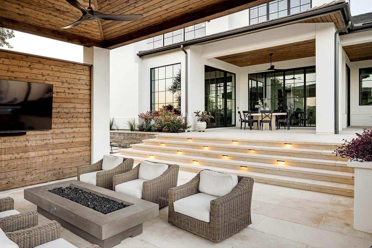 Rear exterior view of home with pool and covered dining patio