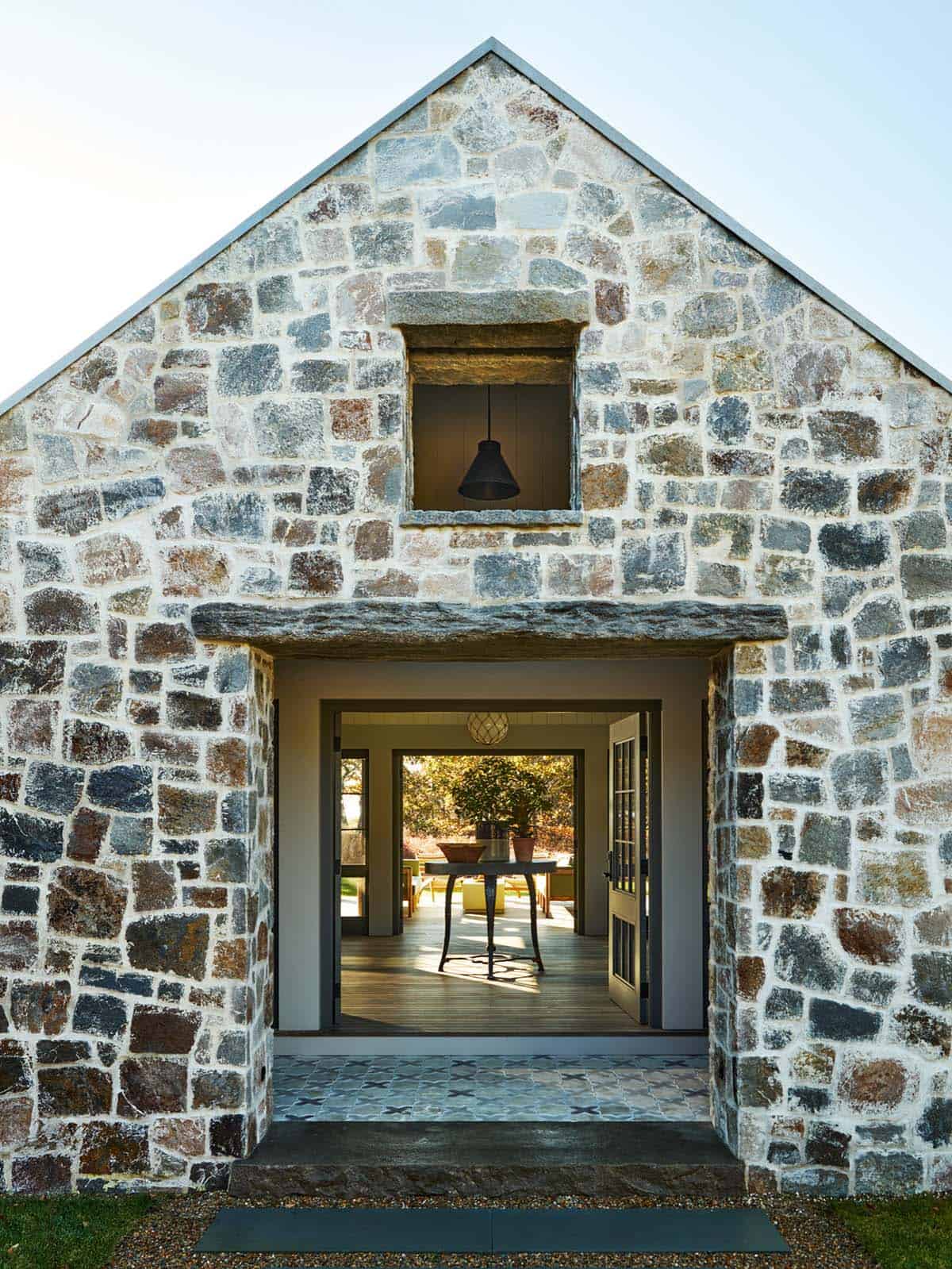 Stone gable home exterior entryway