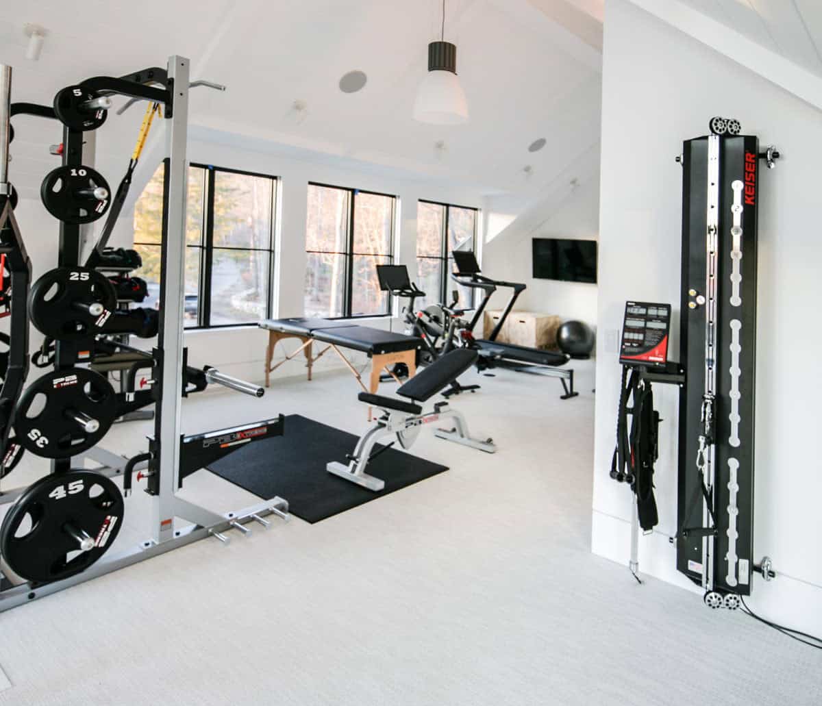 Recreation barn with a home gym