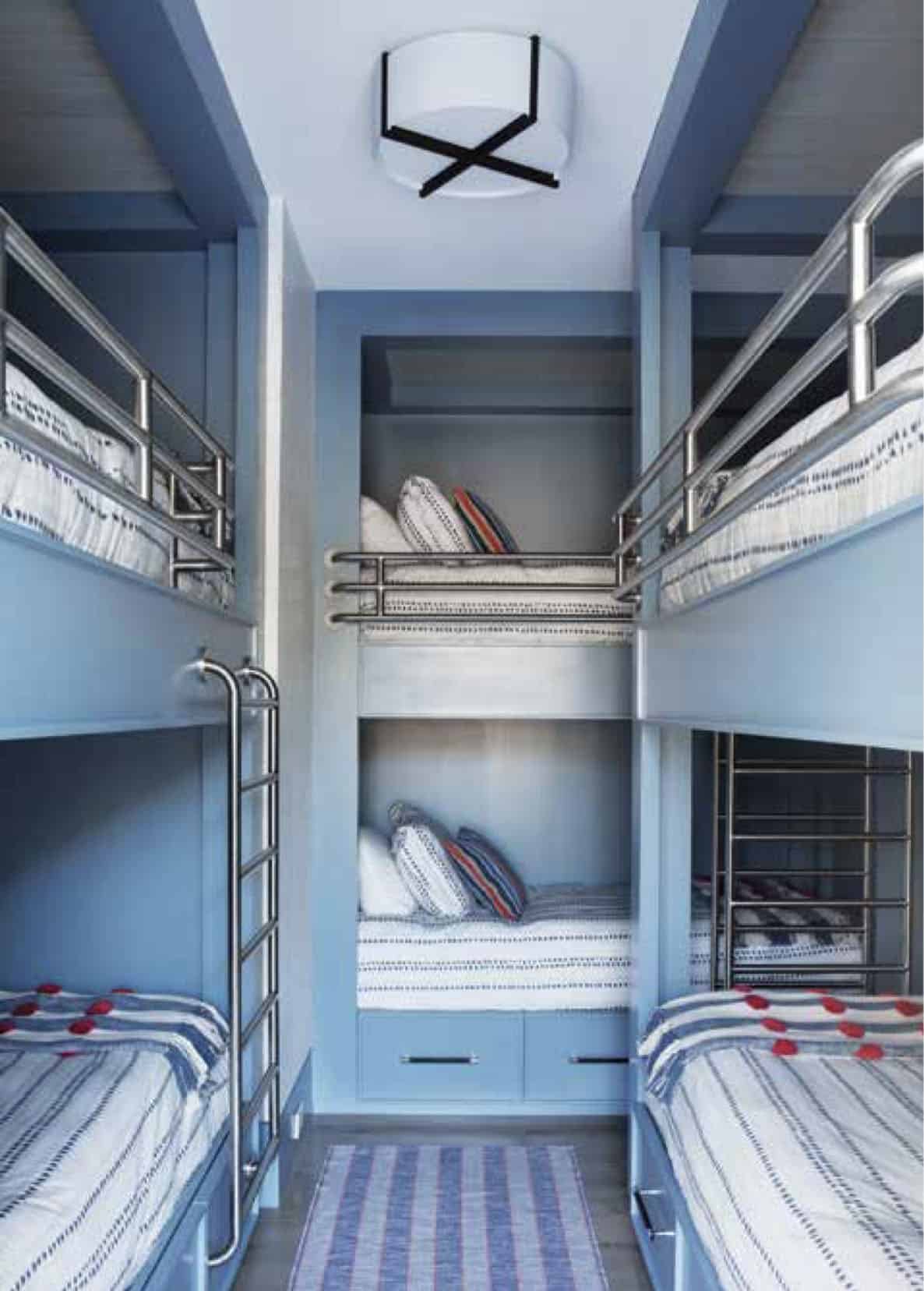 modern kids bunk bedroom painted blue