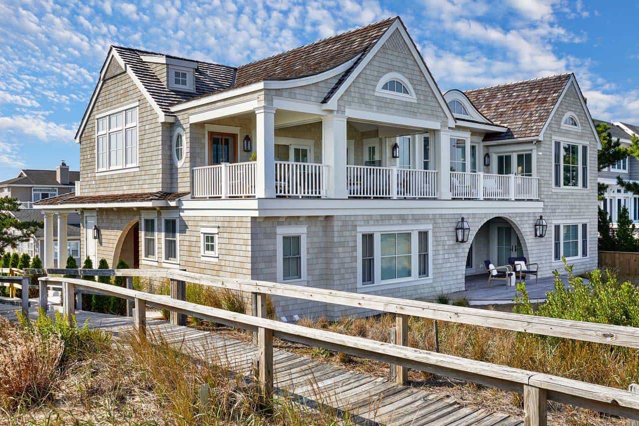 Rear elevation with stacked porches and arched ground-floor patio