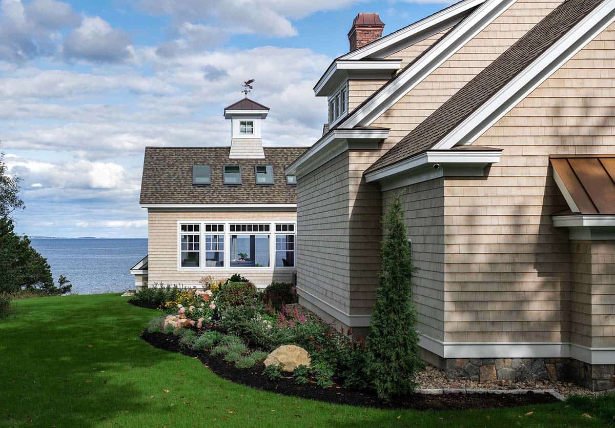 Rear exterior showing cupola with weathervane overlooking the water