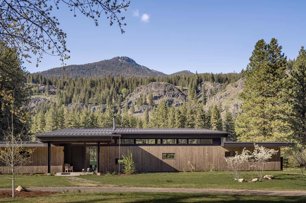 South facade with clerestory windows and mountain backdrop