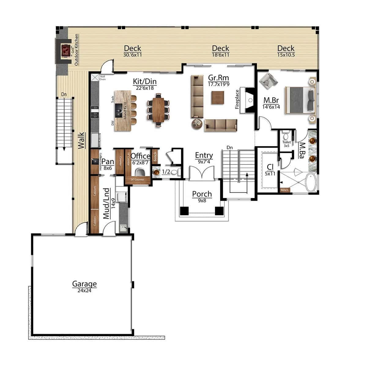 modern mountain home main level floor plan