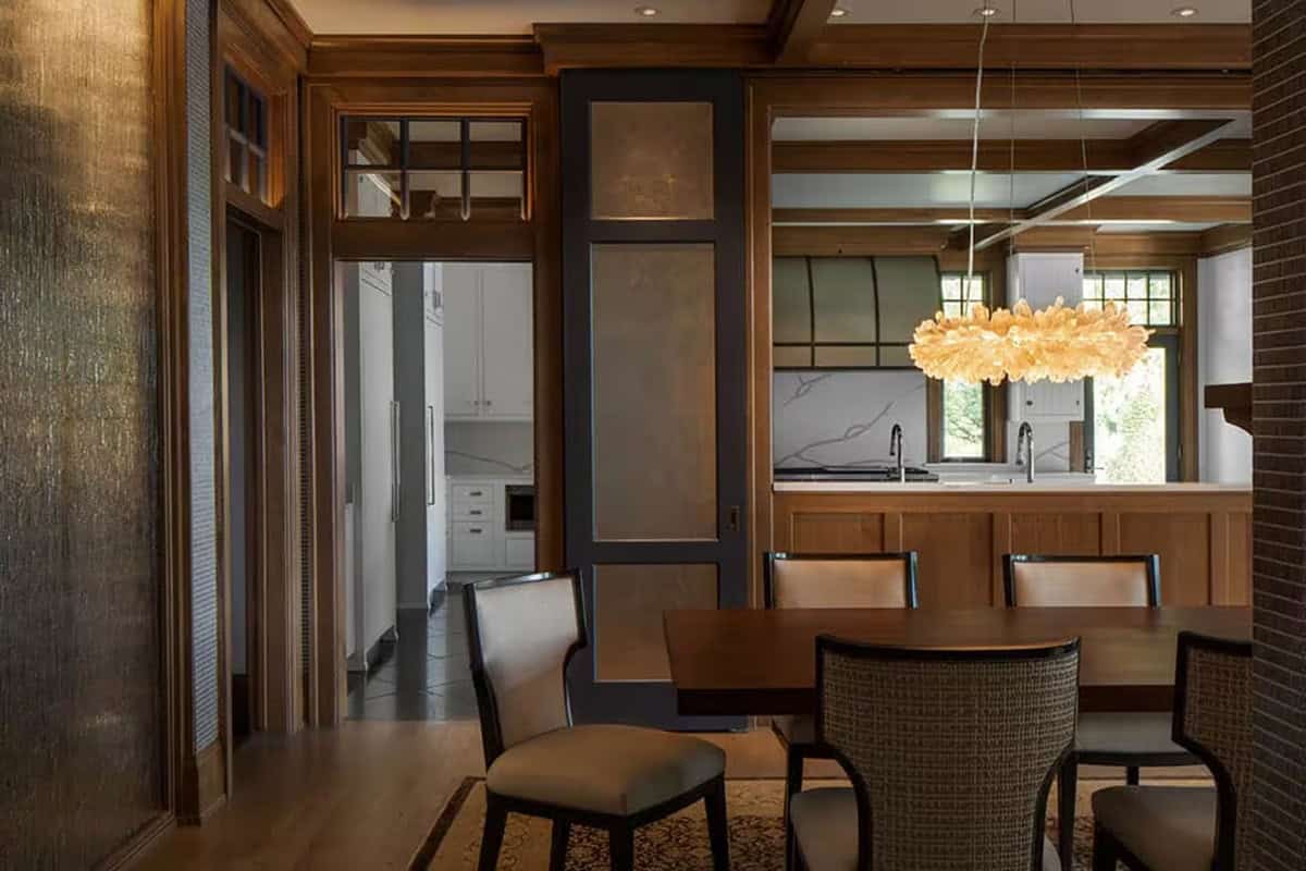 Dining room with sliding panel open to the kitchen