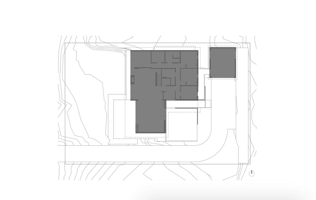Site plan of mid-century home and detached garage