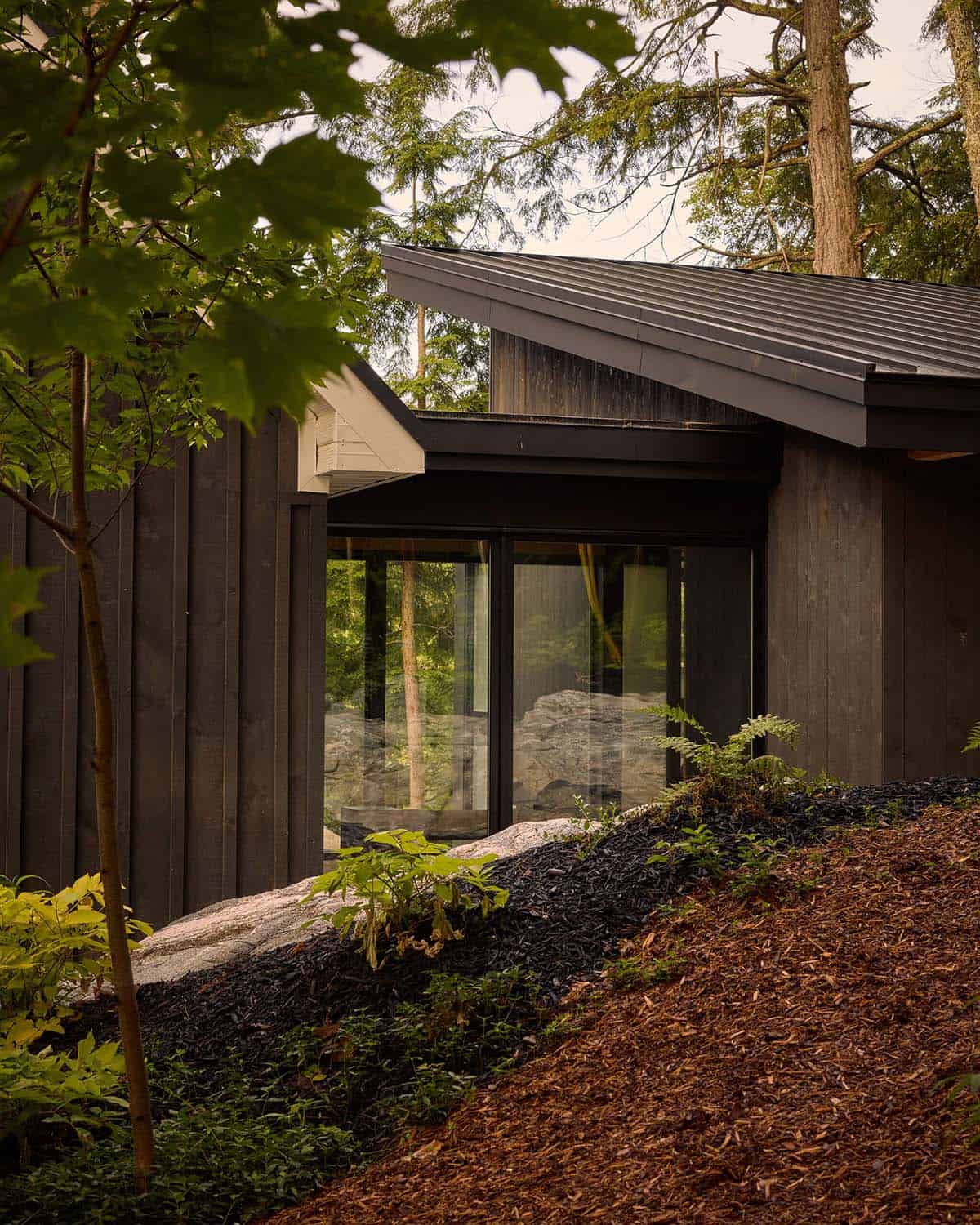 Charred wood addition with glass link and metal roof