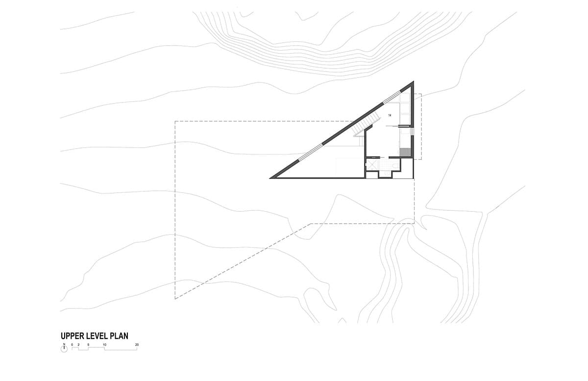 Upper level plan of the small triangular loft above the main floor